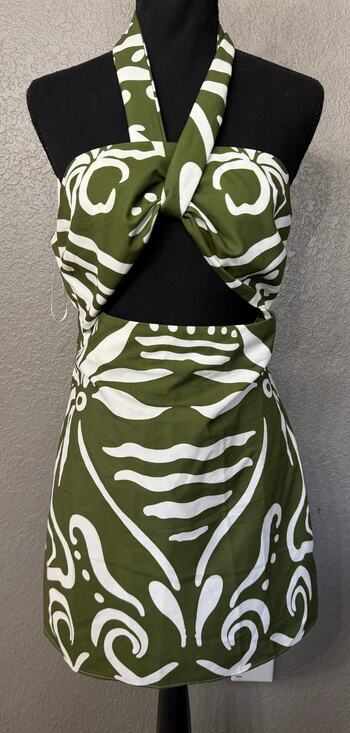 Commense Dresses & Skirts - Commense Womens Sz M Green Geometric Unique Two Piece Halter Cutout Mini Dress